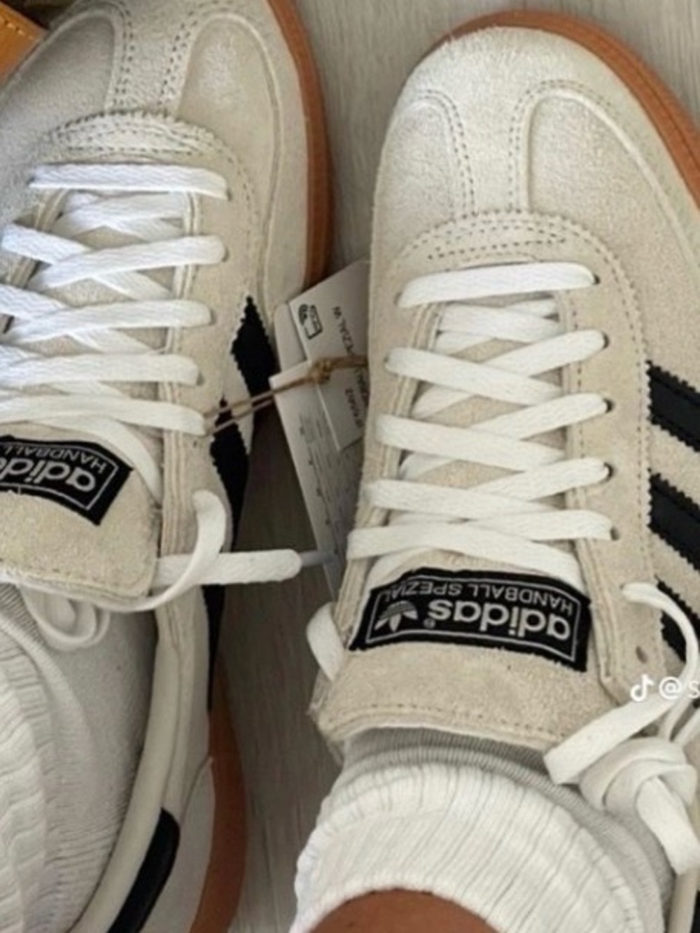 adidas Spezial Suede Sneaker in Off-White and Black with Gum Sole - Picture 5 of 6